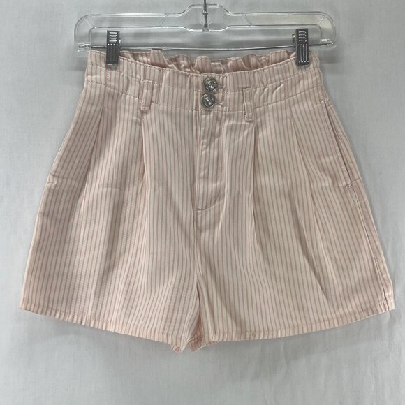 BDG Urban Outfitters Short Womens Sz S-P Pleated High Waisted Striped Cream Pink - Picture 5 of 9